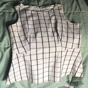 Sleeveless White and Black Checkered Women's Top